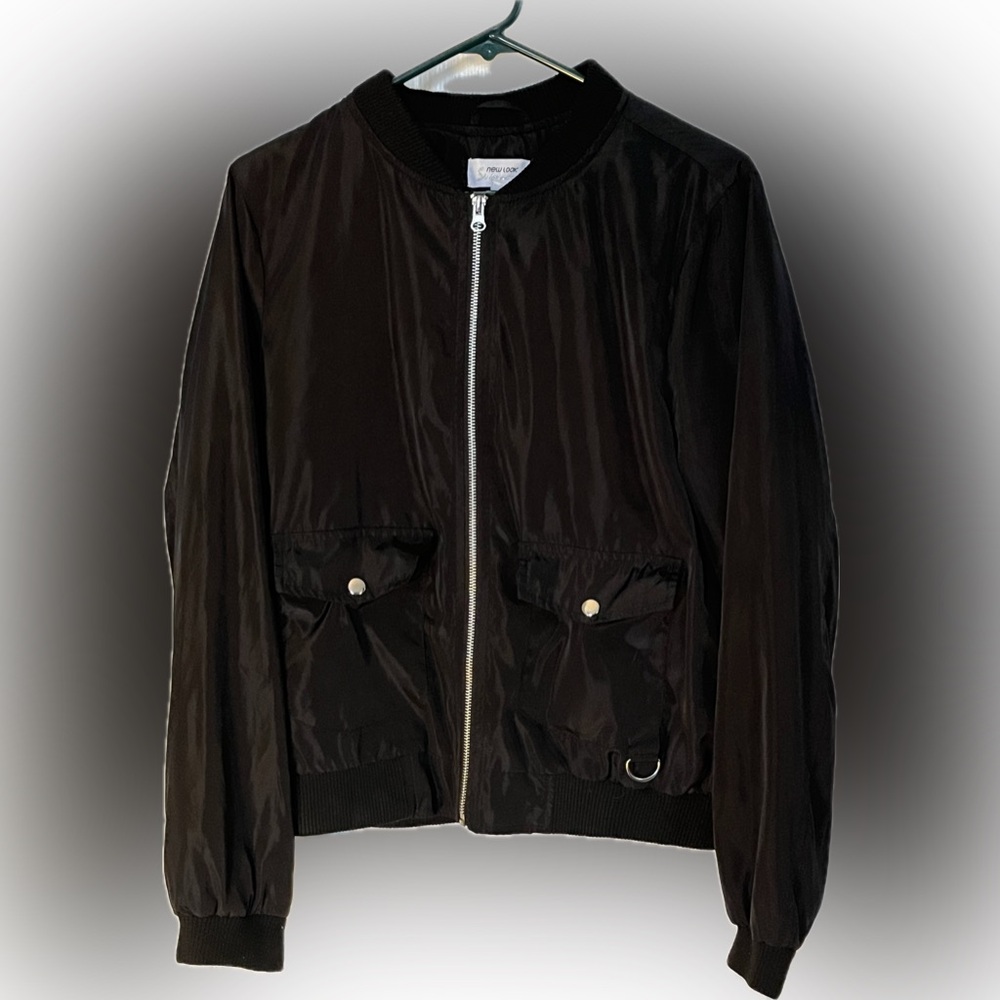 New Look Black Bomber Jacket with Red Lining Size Large